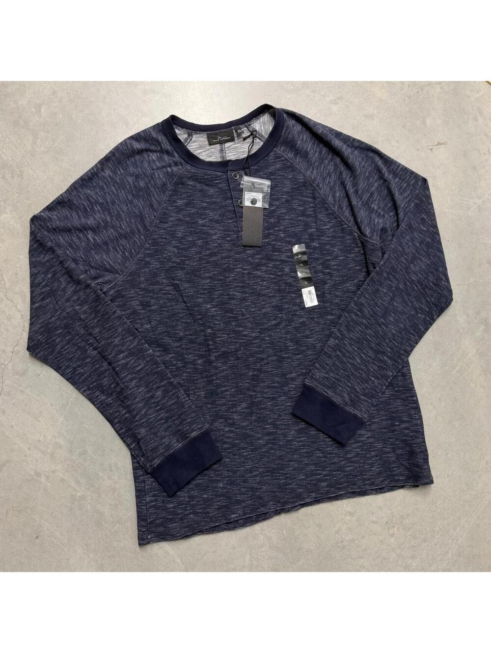 Y2K Men's Navy Marc Anthony Henley Casual Long Sleeve Shirt NWT Sized XL